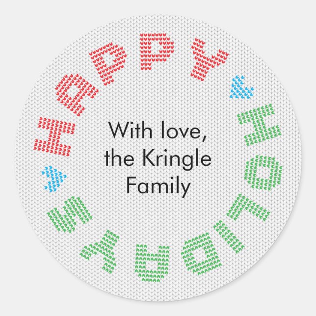 Happy Holidays Typography Christmas Wreath Classic Round Sticker (Front)