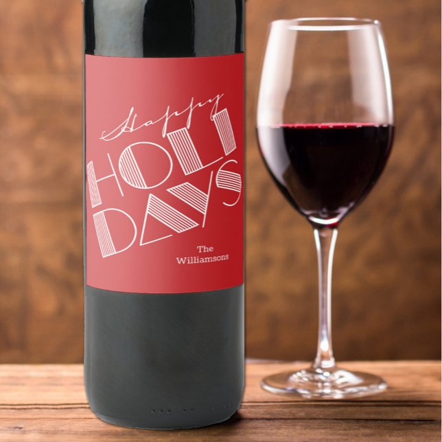 Happy Holidays Typography Red Wine Label (Creator Uploaded)