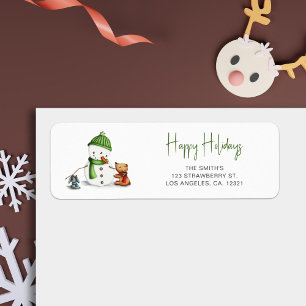Happy Holidays Typography Snowman Return Address
