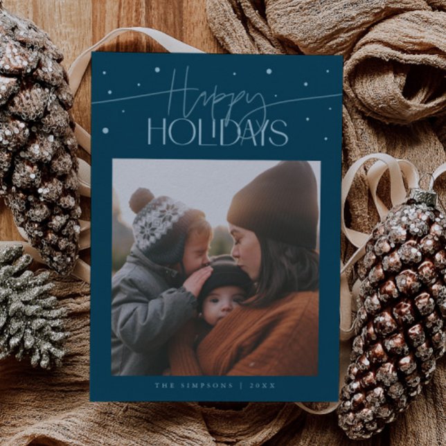 Happy Holidays Typography Teal Photo Holiday Card (Creator Uploaded)
