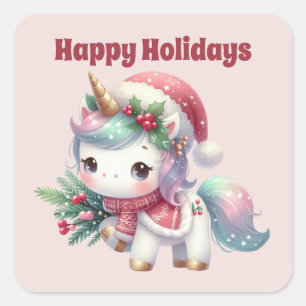 Happy Holidays unicorn Christmas Square Sticker