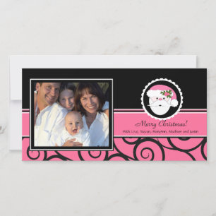 Happy Holidays Unique Pink Santa Photo Holiday Card