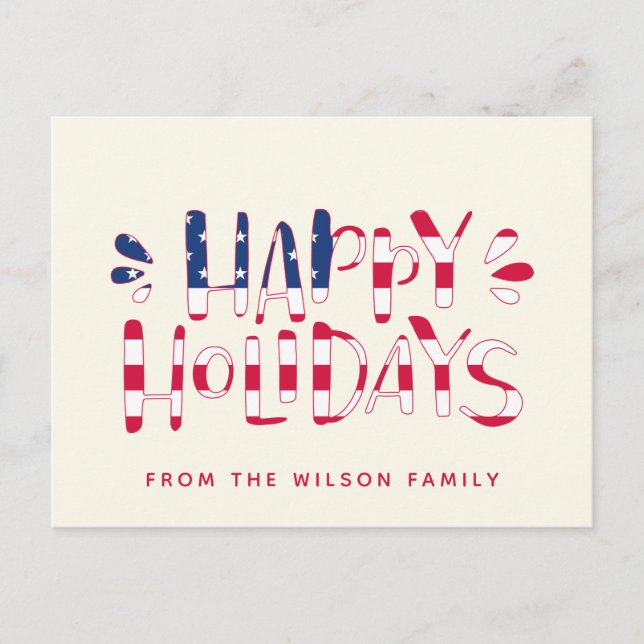 Happy Holidays - US Flag Typography Christmas Postcard (Front)