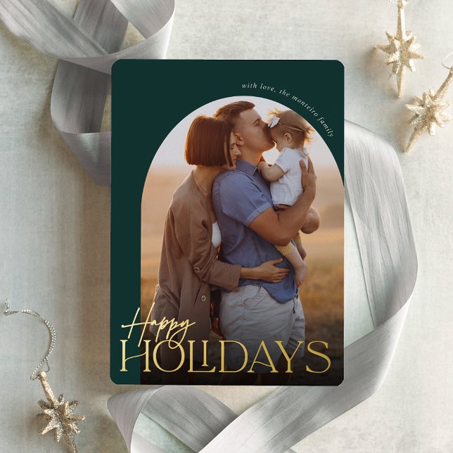 Happy Holidays Vertical Photo Arch Foil Holiday Card (Creator Uploaded)