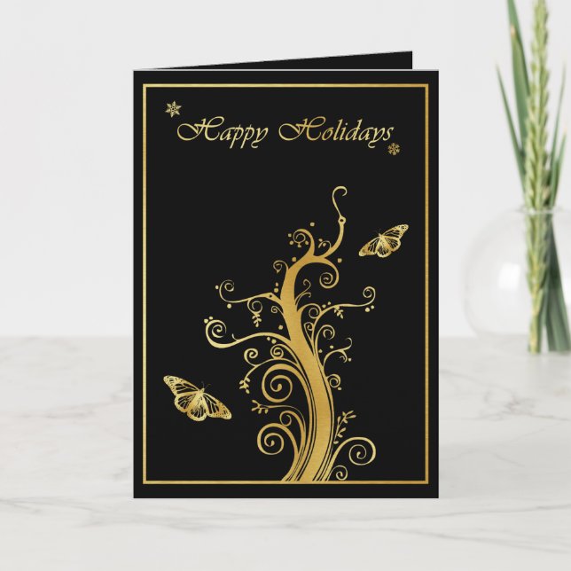 Happy Holidays - Vine & Butterfly Holiday Card (Front)