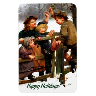 Happy Holidays. Vintage Art Christmas Gift Magnet