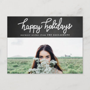 Happy Holidays Vintage Chalkboard Script Photo Holiday Postcard