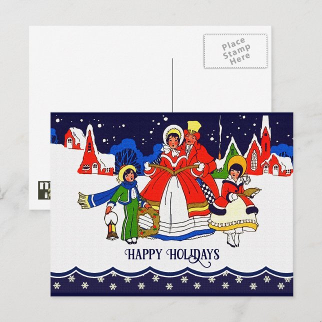 Happy Holidays. Vintage Christmas Carolers Holiday Postcard (Front/Back)