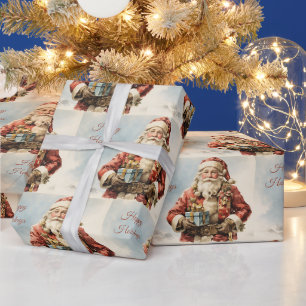 Happy Holidays Vintage Christmas Santa Claus Wrapping Paper