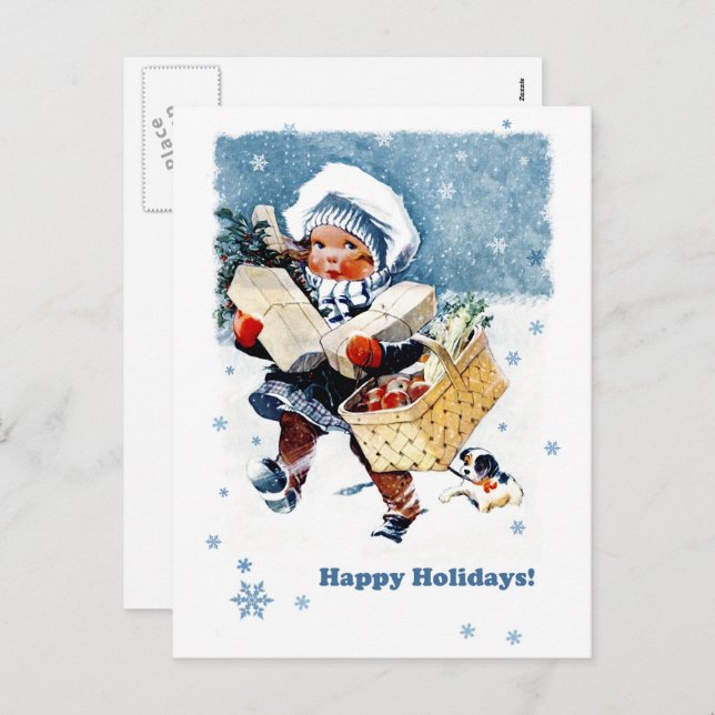 Happy Holidays. Vintage Christmas Scene Holiday Postcard (Front/Back)