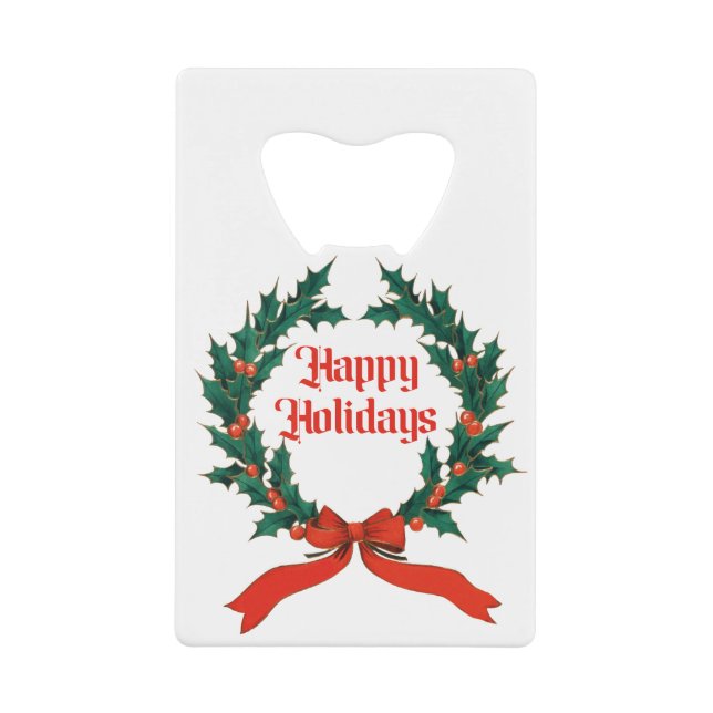 Happy Holidays Vintage Holly Christmas Wreath (Front)