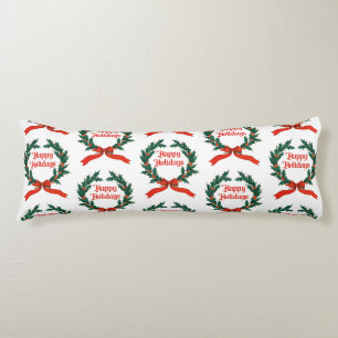 Happy Holidays Vintage Holly Christmas Wreath Body Cushion