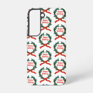 Happy Holidays Vintage Holly Christmas Wreath Samsung Galaxy Case