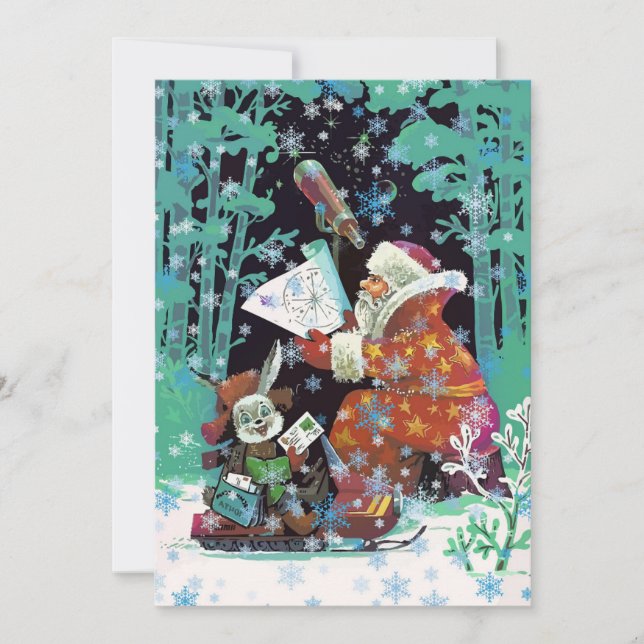 HAPPY HOLIDAYS | Vintage Looking At Stars Santa (Front)