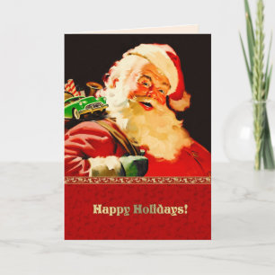 Happy Holidays.Vintage Santa Claus Christmas Holiday Card