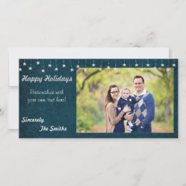 Happy Holidays Vintage Star Lights Blue 8x4 Holiday Card