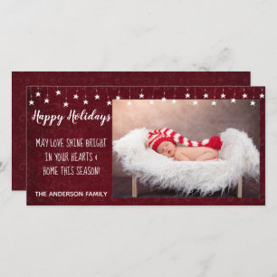 Happy Holidays Vintage Stars Shine Red 8x4 Holiday Card