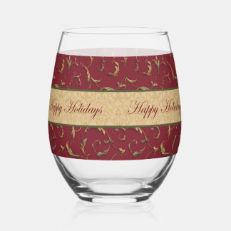 Happy Holiday's Vintage Style Stemless Wine Glass