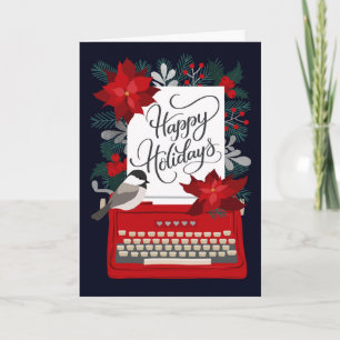 Happy Holidays Vintage Typewriter and Holly Card