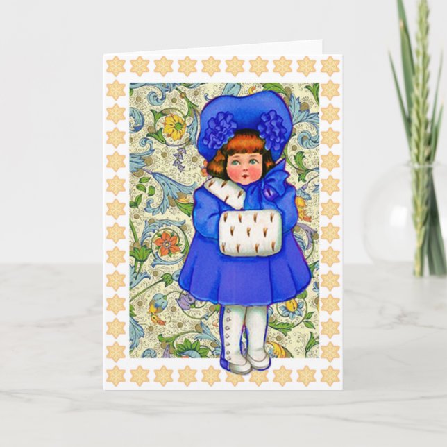 Happy Holidays Vintage Winter Girl Card (Front)