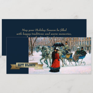 Happy Holidays. Vintage Winter Parisian Scene Holiday Card