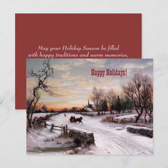 Happy Holidays. Vintage Winter Scene Card (Front/Back)