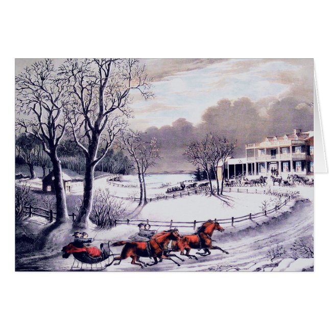 Happy Holidays. Vintage Winter Scene Card (Front Horizontal)