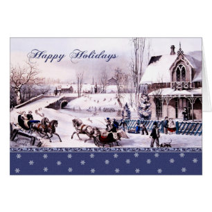 Happy Holidays Vintage Winter Scene Christmas Card