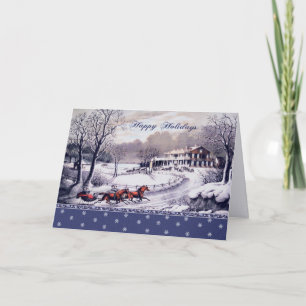 Happy Holidays. Vintage Winter Scene Holiday Card