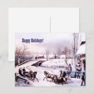 Happy Holidays. Vintage Winter Scene Holiday Postcard