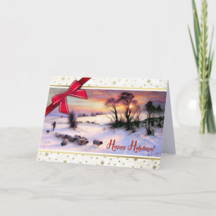Happy Holidays. Vintage Winter Scene Painting Holiday Card