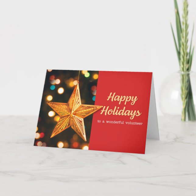 Happy Holidays Volunteer Star Ornament Card (Front)