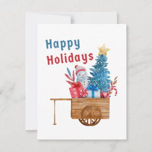 Happy Holidays Wagon with Snowman Holiday Card