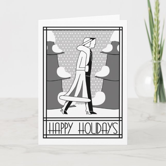 "Happy Holidays" walk in the snow Holiday Card (Front)