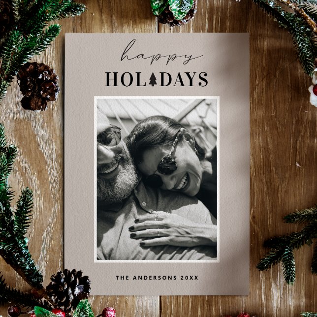 Happy Holidays | Warm Light Taupe Christmas Photo  Holiday Card (Creator Uploaded)
