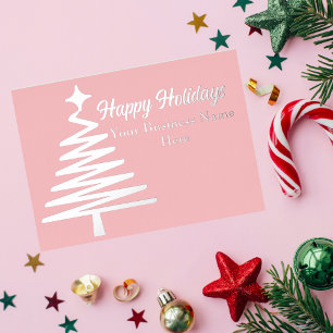 Happy Holidays Warm Pink Tree Foil Holiday Card