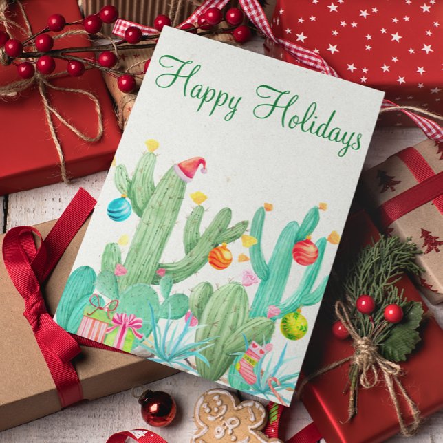 Happy Holidays Watercolor Cactus Desert Southwest Holiday Card (Creator Uploaded)