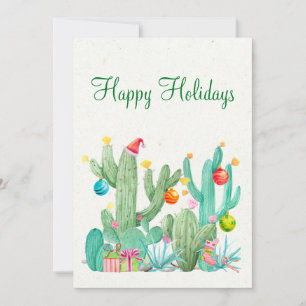 Happy Holidays Watercolor Cactus Desert Southwest Holiday Card