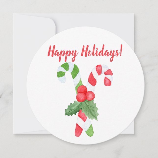 Happy Holidays! | Watercolor Candy Cane Christmas Holiday Card (Front)