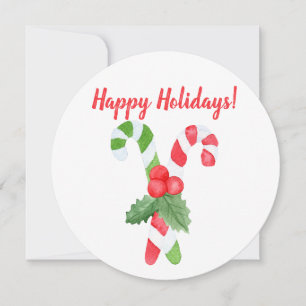 Happy Holidays!   Watercolor Candy Cane Christmas Holiday Card