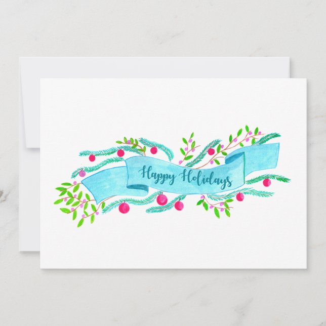 Happy Holidays, watercolor Christmas banner Invitation (Front)