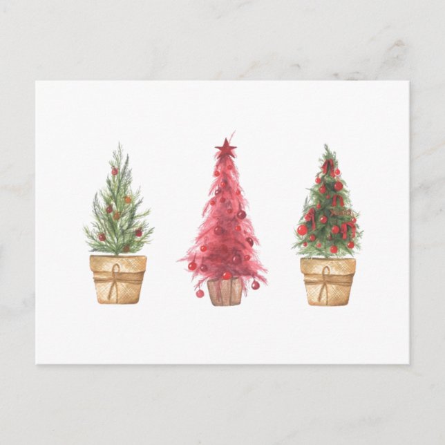 Happy Holidays Watercolor Christmas Trees Pretty Postcard (Front)