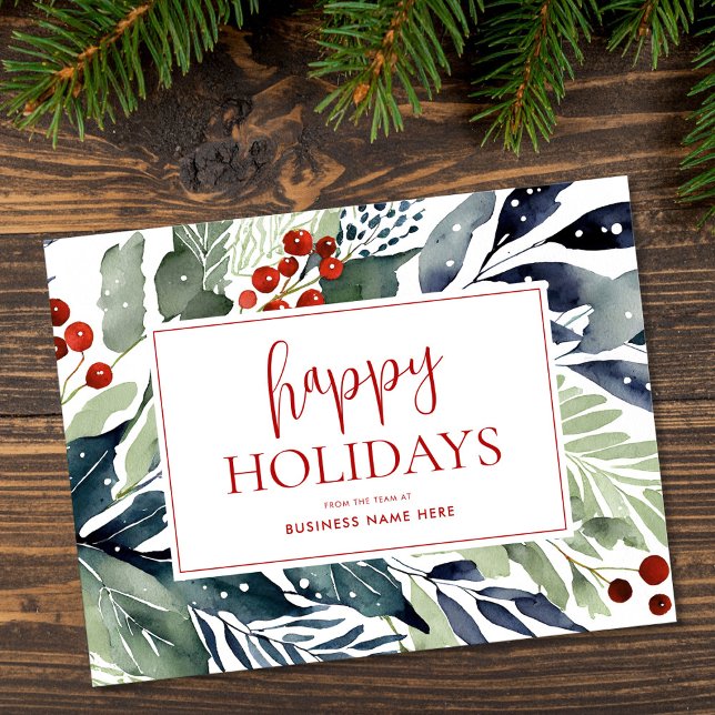 Happy Holidays Watercolor Floral Business Holiday Postcard (Creator Uploaded)