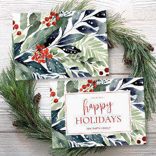 Happy Holidays Watercolor Floral Holiday Card