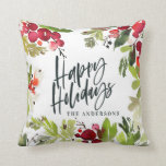 Happy holidays watercolor floral Holiday Cushion<br><div class="desc">Happy holidays watercolor floral script text Holiday card. Part of a collection. Ideal family or friend gift.</div>
