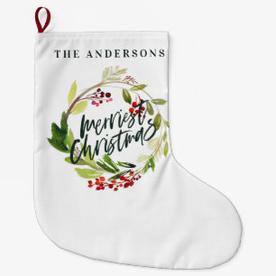 Happy Holidays watercolor floral Holiday Large Ch Large Christmas Stocking