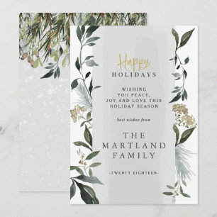 Happy Holidays watercolor foliage Holiday Card