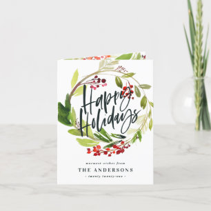 Happy holidays watercolor foliage photo card