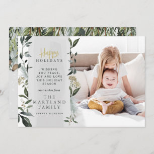 Happy holidays watercolor foliage photo holiday card