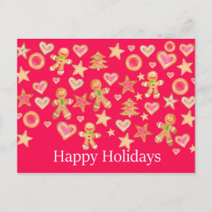 Happy Holidays watercolor gingerbread cookies Postcard
